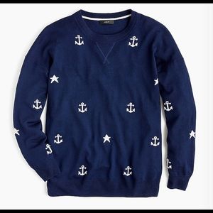 Merino wool crewneck sweater in anchors and stars